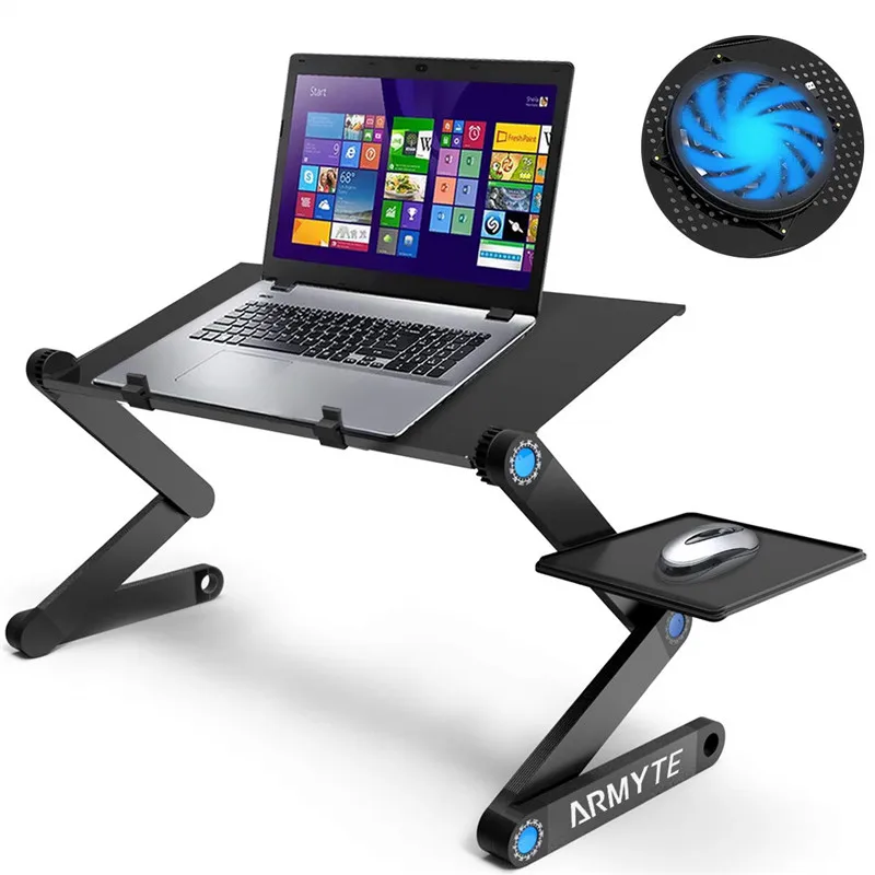 
Cornmi Laptop Folding Table Stand Aluminum Desk Riser With Large Cooling Fan And Mouse Pad Side Portable Adjustable 