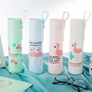 Image of Zogift 2019 hot new products double wall glass bottles environment borosilicate glass water bottle with flamingo pattern