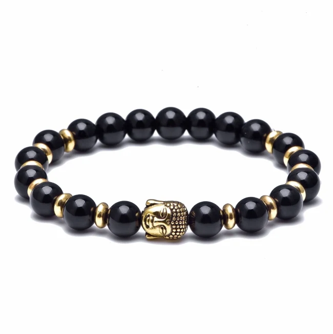 

Stone Stretch Beads Strong Elastic Men Gold/Silver Buddha Bracelet