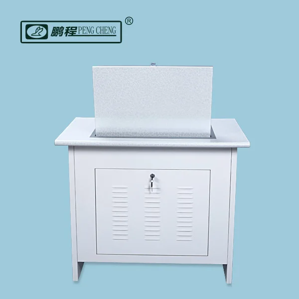 
Hide Away Metal Safety Box LCD Monitor Rolled Flip Up Computer Desk Furniture 