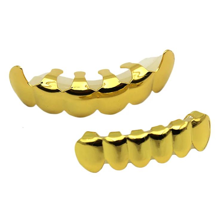 

Hiphop Gold Color Teeth Grillz Top & Bottom Grill Set With Silicone Vampire Fangs Body Bijoux