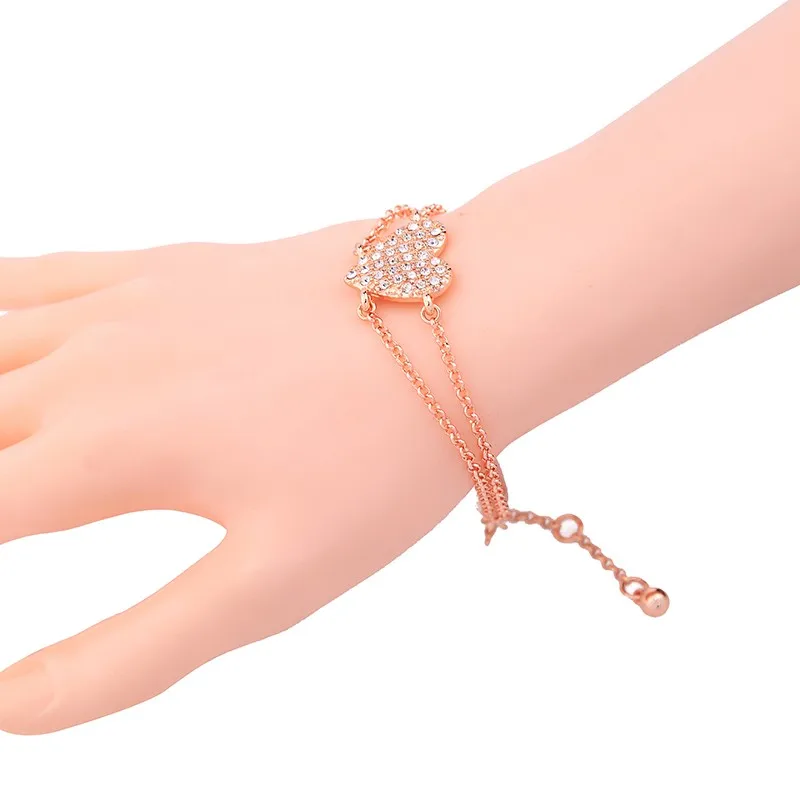 

sl00655 Delicate Rose Gold Color Double Chain Crystal Heart Bracelet New Charm Bracelets for Women, N/a