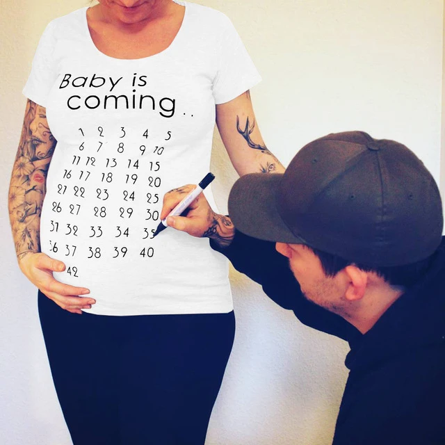 

Wish hot style printed baby is coming T shirt maternity wear for pregnant women, Customized color