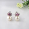 Sterling 925 silver ruby and fresh water pear earrings