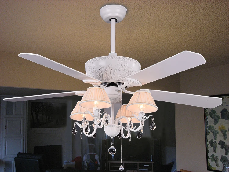 Fancy Crystal Pendant White Blade Suspension Lighting Ceiling Fan With Light