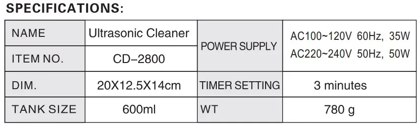 CD-2800 Standard auto 3 min 600ml household ultrasonic cleaner