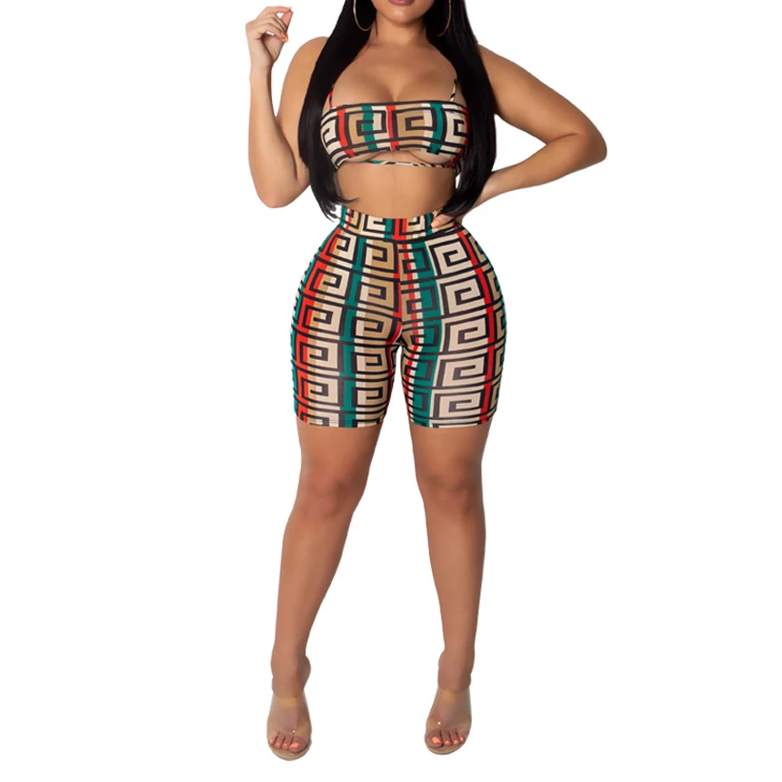 

Wholesale Fashion Sexy Summer Club Wear Spaghetti Strap Tube Top Short Two Piece Set, N/a