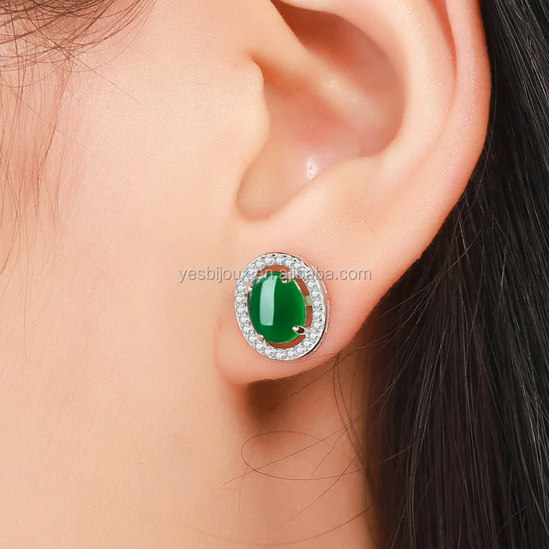 

silver zirconia agate earring stud turquoise CZ earring