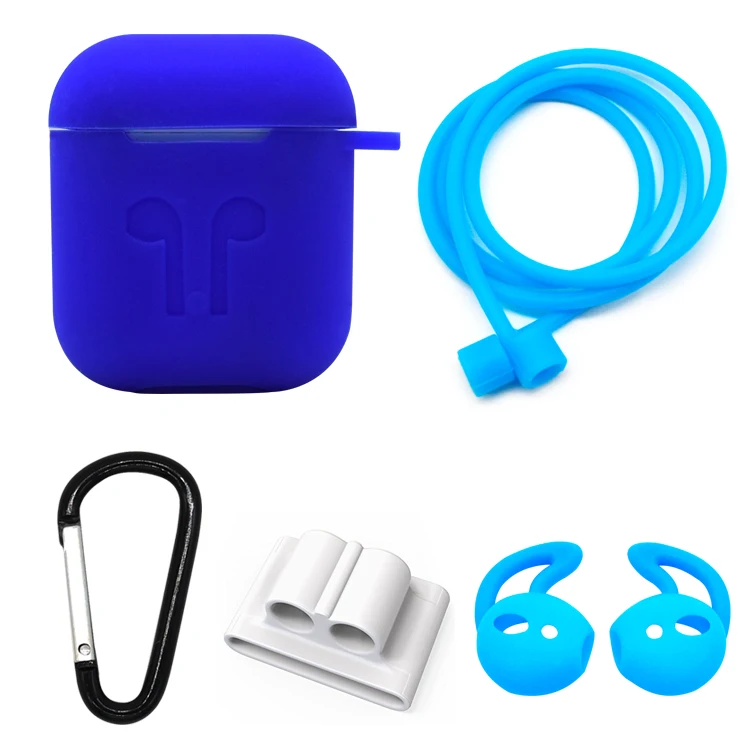 Protective Airpod Silicone Cover Case + Buckle + Anti Lost Silicone Holder + Anti Lost Strap + Earbuds for Airpod