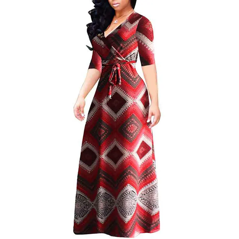 80906-MX10 5 colors fashionable half sleeve maxi printed ioeoi dresses for ladies