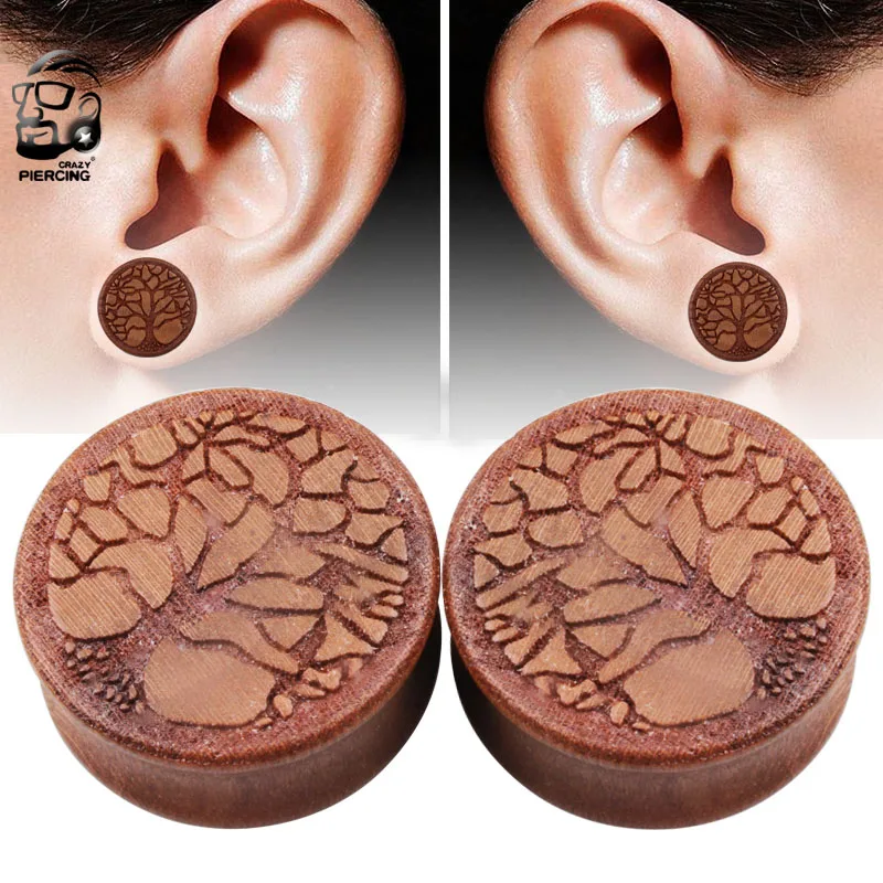 Details about   PAIR-Wood w/Tree of Life Symbol Saddle Flare Ear Tunnels 08mm/0 Gauge Body Jewe