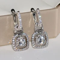 

Romantic Silver Color Dazzling CZ Zircon Earrings Square Geometric Drop Earrings for Women Wedding Jewelry Wholesale Brincos