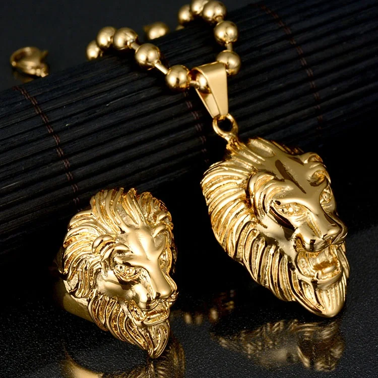 

Custom MECYLIFE Hop 18k Gold Lion Head Zircon Stainless Steel Gold Pendant, Gold/silver