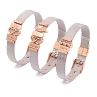 

Fashion stainless steel mesh bangle heart charm bracelet for women