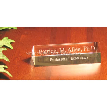 Wholesale Customized Made Engraved Crystal Glass Office Desk Name