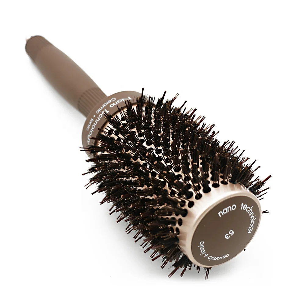 

Brown Salon Nylon Hairdresser Hair Beauty Styling Bristle Boar Bristle Round Ceramic Straightening Hair Brush