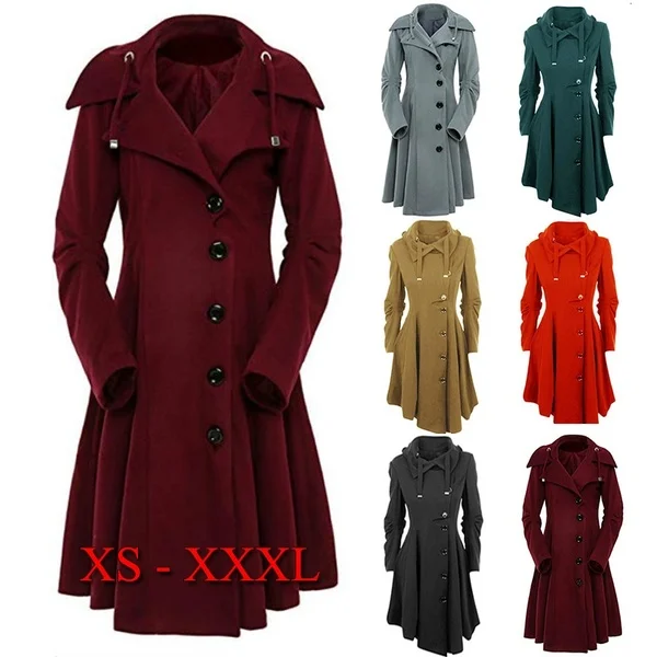 

New Fashion Women Tops Long Medieval Trench Coat Women Winter Black Green Stand Collar Gothic Coat Elegant Women Coat Vin, Colors