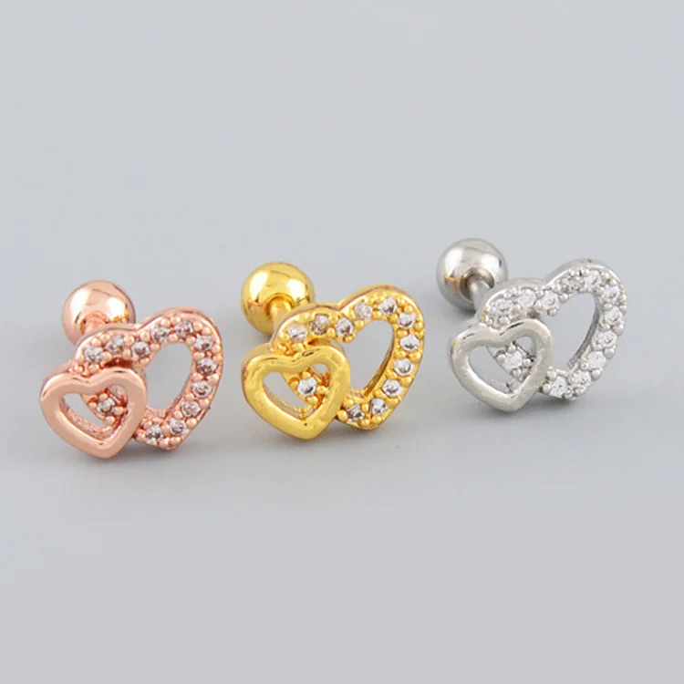 

Small MOQ Double Heart Shape Stainless Steel Earring Jewelry tragus piercing