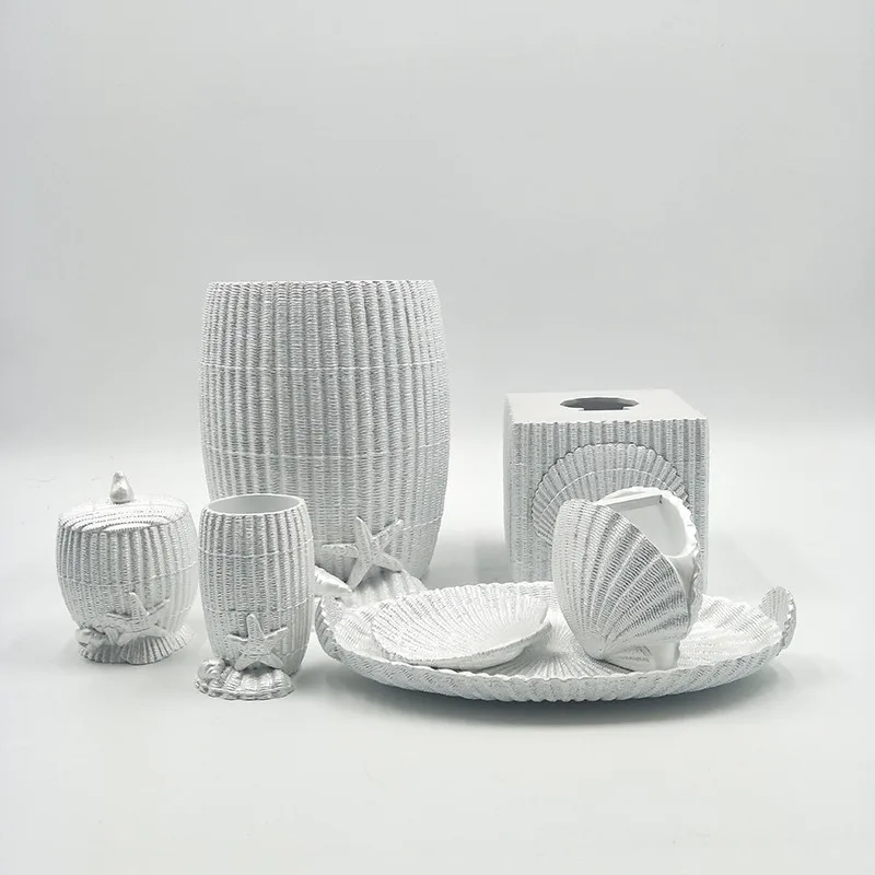 2024 Simple White Italy Style Bathroom Accessories White Resin Bath Set