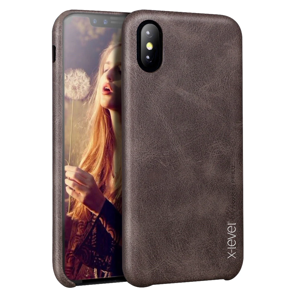 

2018 [X-Level] free shipping New Hot selling pu leather back cover for iphone x case, Black;gold;red;chinese red;dark coffee
