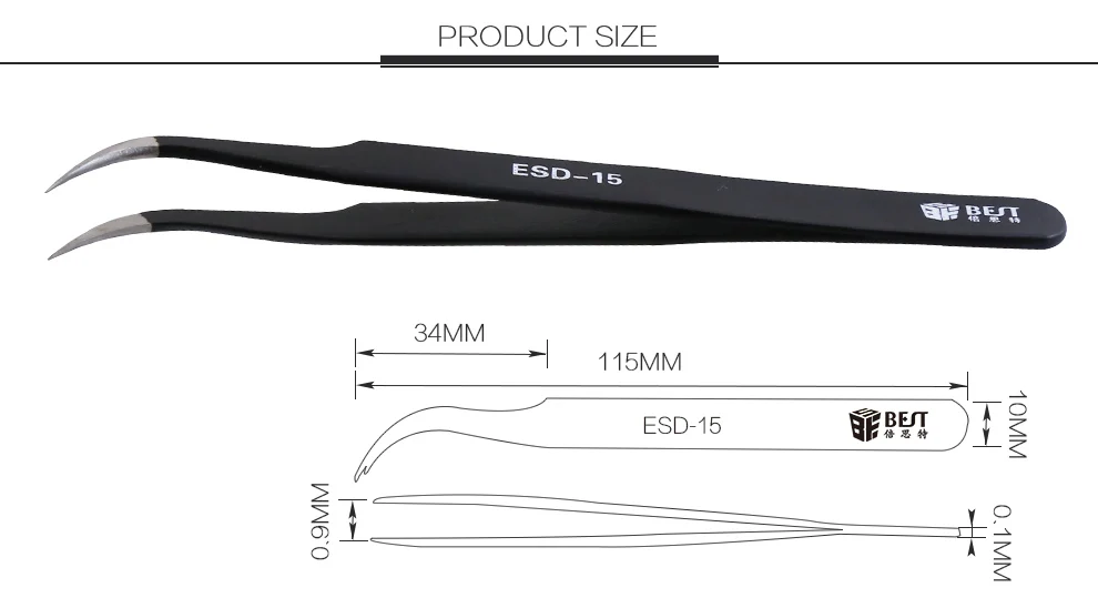 Hand Tool Pincers Set Electronics Forceps Curved Straight Anti-Static Stainless Steel Tweezers Set