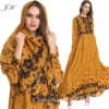 2019 Latest Design Kaftan Abaya Jilbab Islamic Clothing Floral Dot Printed Long Sleeve Vintage Maxi Muslim Dress with Hijab