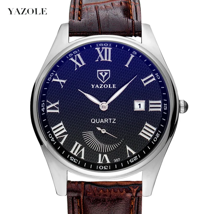 

Yazole Z 307 Wristwatch Genuine Leather Calendar China Factory Waterproof Unique Two and Half Real Pointer Design Mens Watch, Black dial black strap;black dial brown strap;silver dial black strap