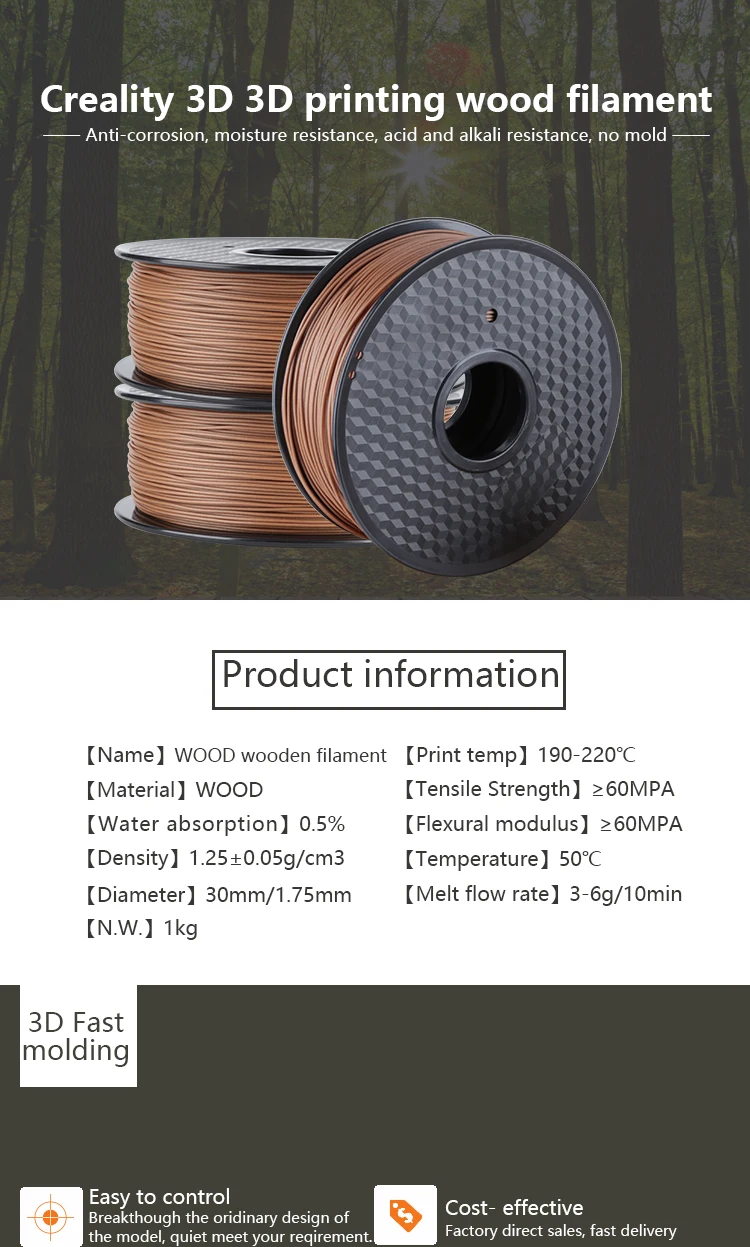 Creality 3d Printer Pla Wood Filament 1.75mm 1kg Roll Spool Buy Abs