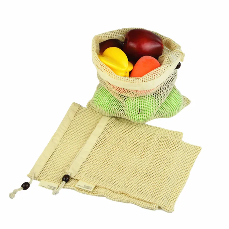 

shopping vegetable reusable organic cotton mesh drawstring bag, Customized color