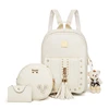 Fashion style custom design girl women PU leather pack pack with tassel Small Bear ladies large 3pcs backpack purse bag sets