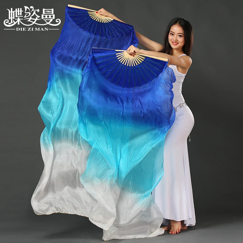 Performance Professional belly dance Silk Fan Veil colorful for women