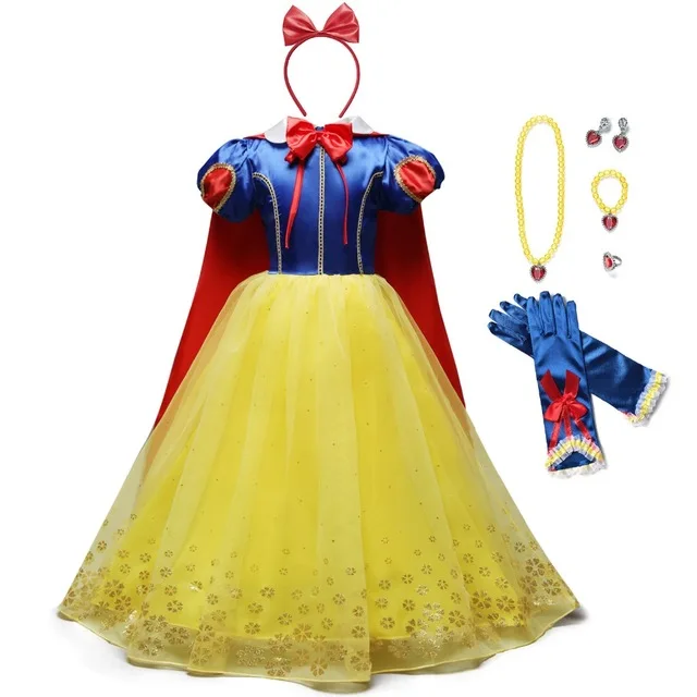 Gril Princess Snow White Dress up Costume for Girls Kids Puff Sleeve Costumes with Long Cloak Child Party Birthday Fancy Gown