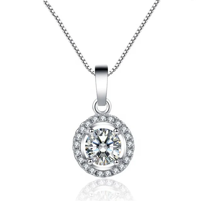 

Hot Necklace Round Shape CZ Pendants Jewelry For Women With Box Chain Big Crystal Stone Accessories