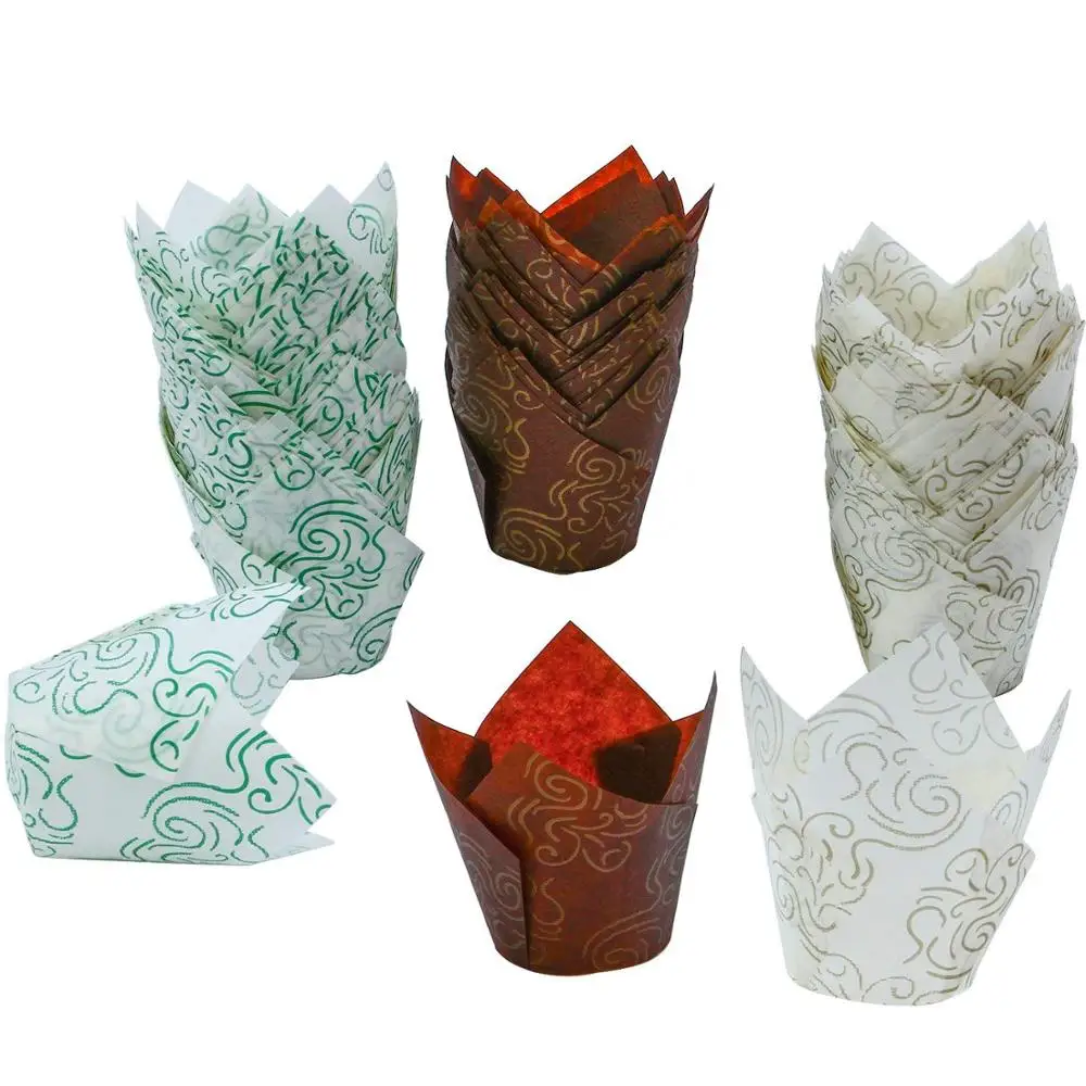 

200pcs Stocked Feature Baking Paper Cup tulip cupcake with swirl printing Tulip Cups Muffin Liners Wrappers