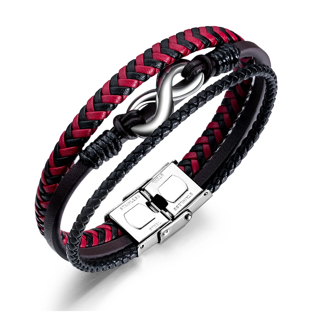 

Charm Braided Rope Man Wristband Braid Stainless Steel Leather Bracelet