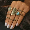 Retro Jewelry Vintage Punk Boho Beach 10 Piece Pack Ring Set For Women Antique Silver Plated Knuckle Rings