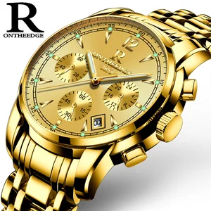 Men's Chronograph luxury Luminous timepiece stainless steel band Water Resistant Fashion business watches for man
