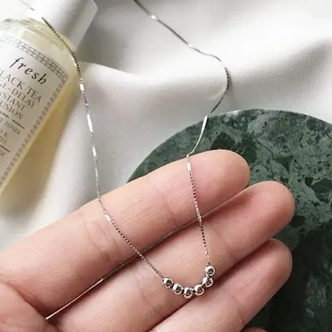 

S 925 Pure Silver Simple Ball Lucky Bead Necklace