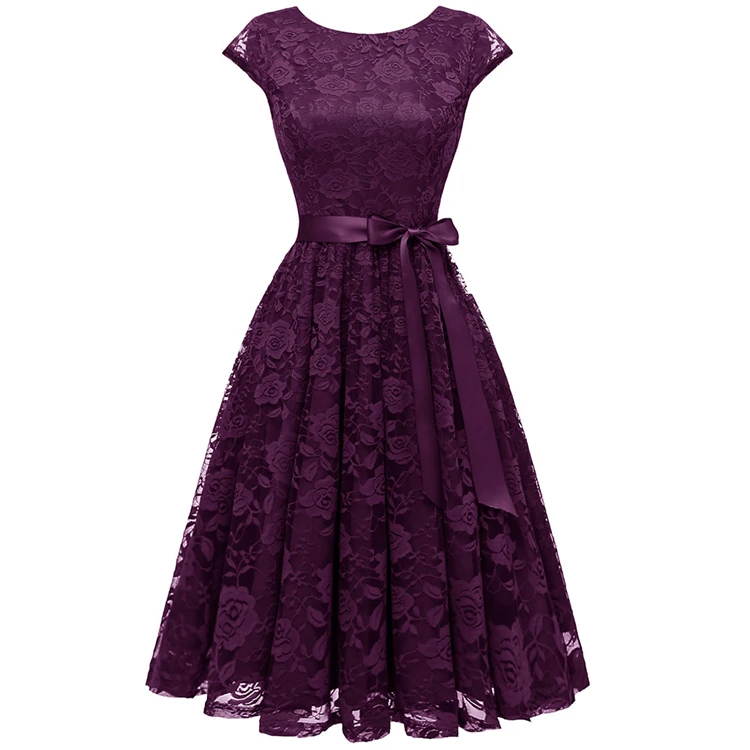 

2019 grape lace cap sleeves women dress casual retro 50s dress vintage, Shown