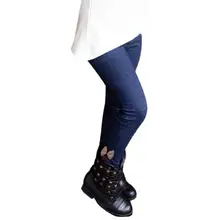 kids girls bowknot Jean pants cotton cashmere pencil pants elastic waist fleece legging