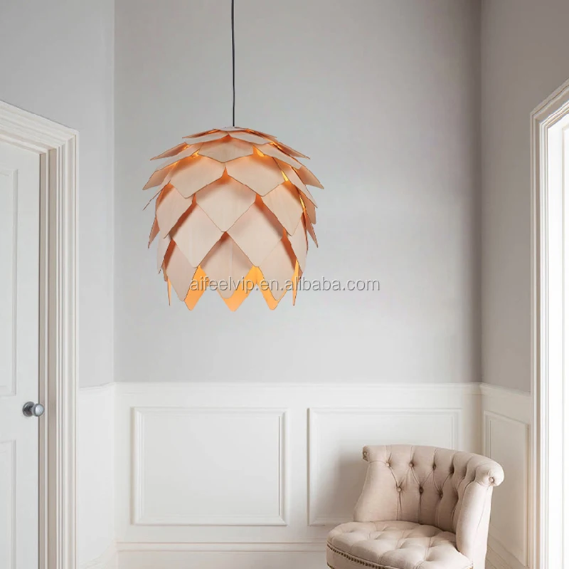 Home decorative pine cone shape nature timber pendant light for living room or dining room