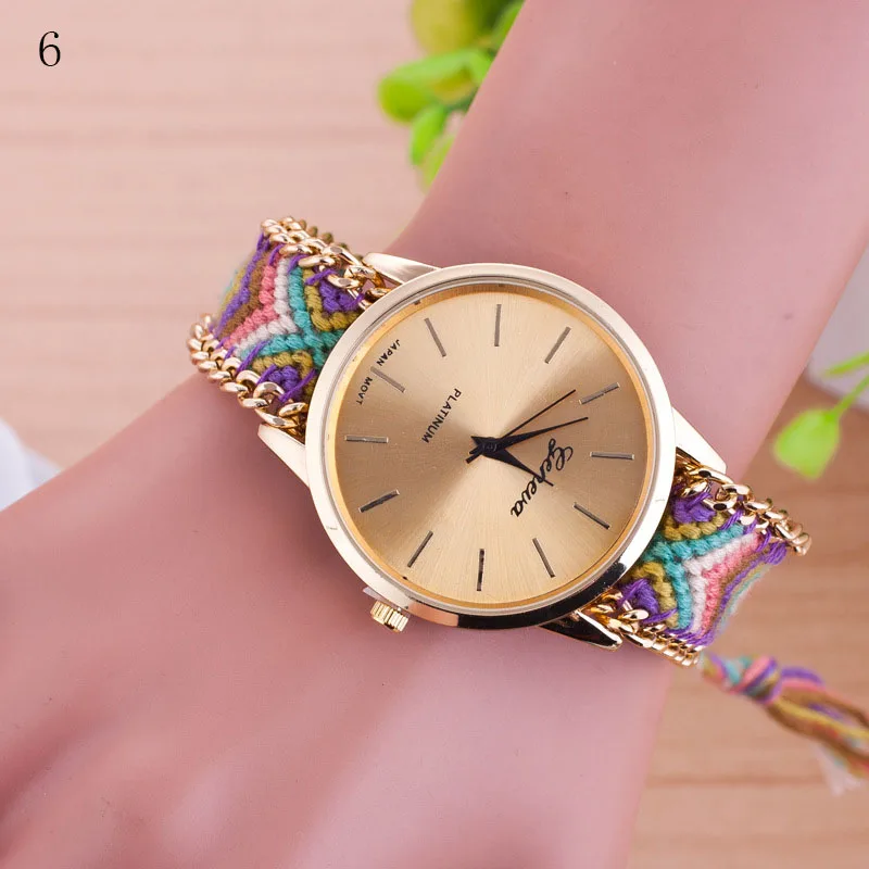 

Women's Geneva Ethnic Cotton Blend Braided Analog Quartz Chain Bracelet Wrist Watch, 13 colors