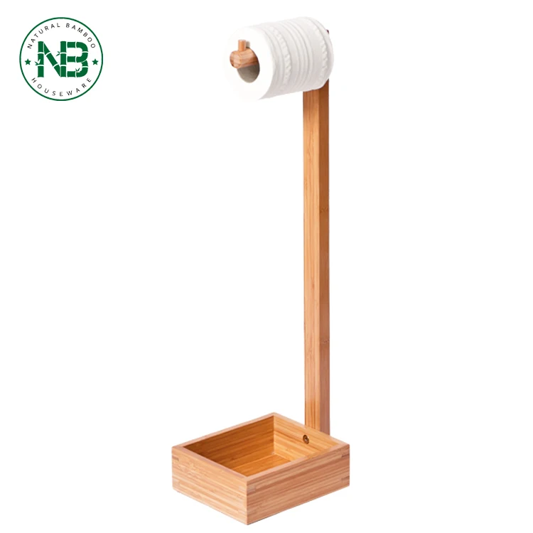 Bamboo Free Standing Toilet Roll Holder Toilet Paper Holder And Toilet
