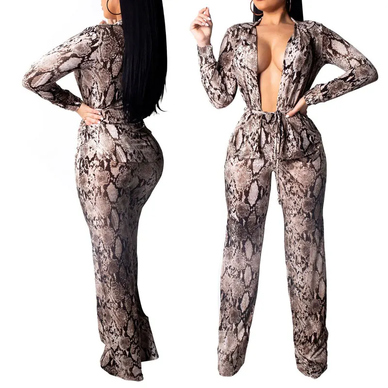 

81212-MX66 sexy Snake skin printed ladies wide leg jumpsuit