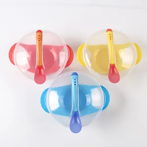 Image of China supplier wholesale cheap fda and BPA free anti-skid plastic suction baby bowl with spoon