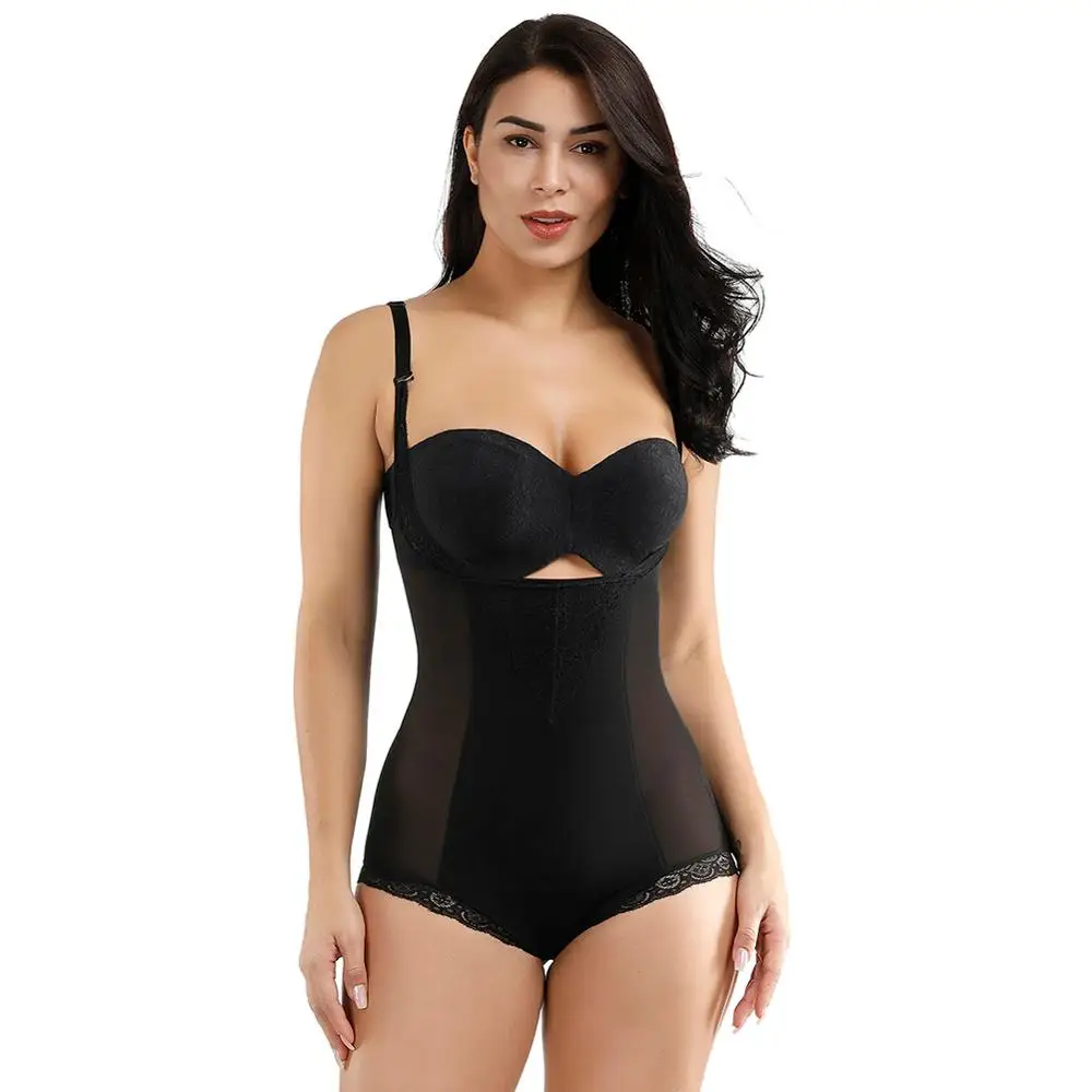 

2019 High Fashion Latex Waist Trainer Corset Body Shaper Adjustable Strap Lace Plus Size Full Body Shapewear, Black
