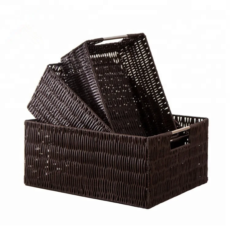 

Plastic PP material storage basket with metal frame and handle, Brown, white,grey
