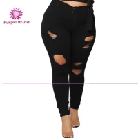 

Low price plus size skinny black jeans with ripped fashion for womens