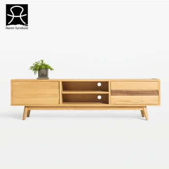 Hanm Design Oak Long Wood Tv Cabinet With Showcase Modern Tv Stand