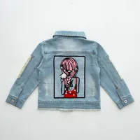 

Diamond lace decoration single breasted button children kids girls denim jacket